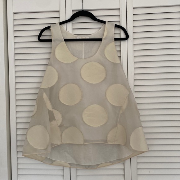 Chloe Off White / Beige Silk Blend Organza Blend Polka Dot A-line Top. - Picture 3 of 4